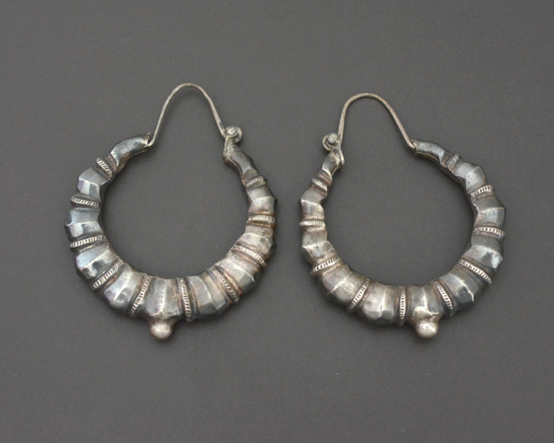 Nepali Silver Hoop Earrings - Medium Large