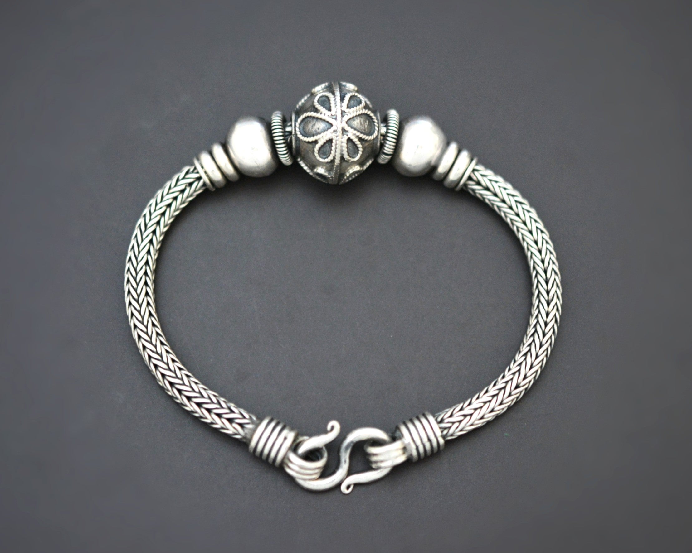 Bali Braided Snake Chain Bracelet with Silver Beads - Small