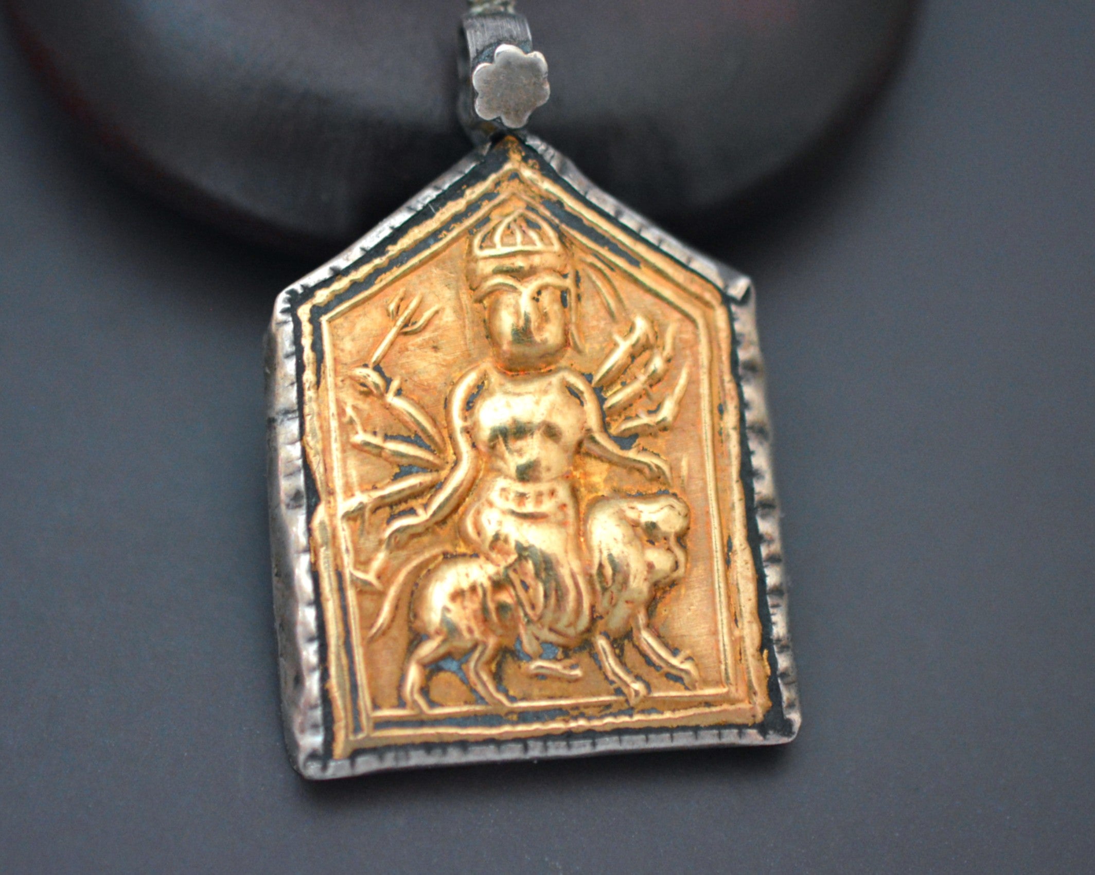 Indian Silver and Gold Hindu Durga Pendant