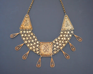 Yemeni Gilded Silver Filigree Necklace with Dangles - Made in Israel