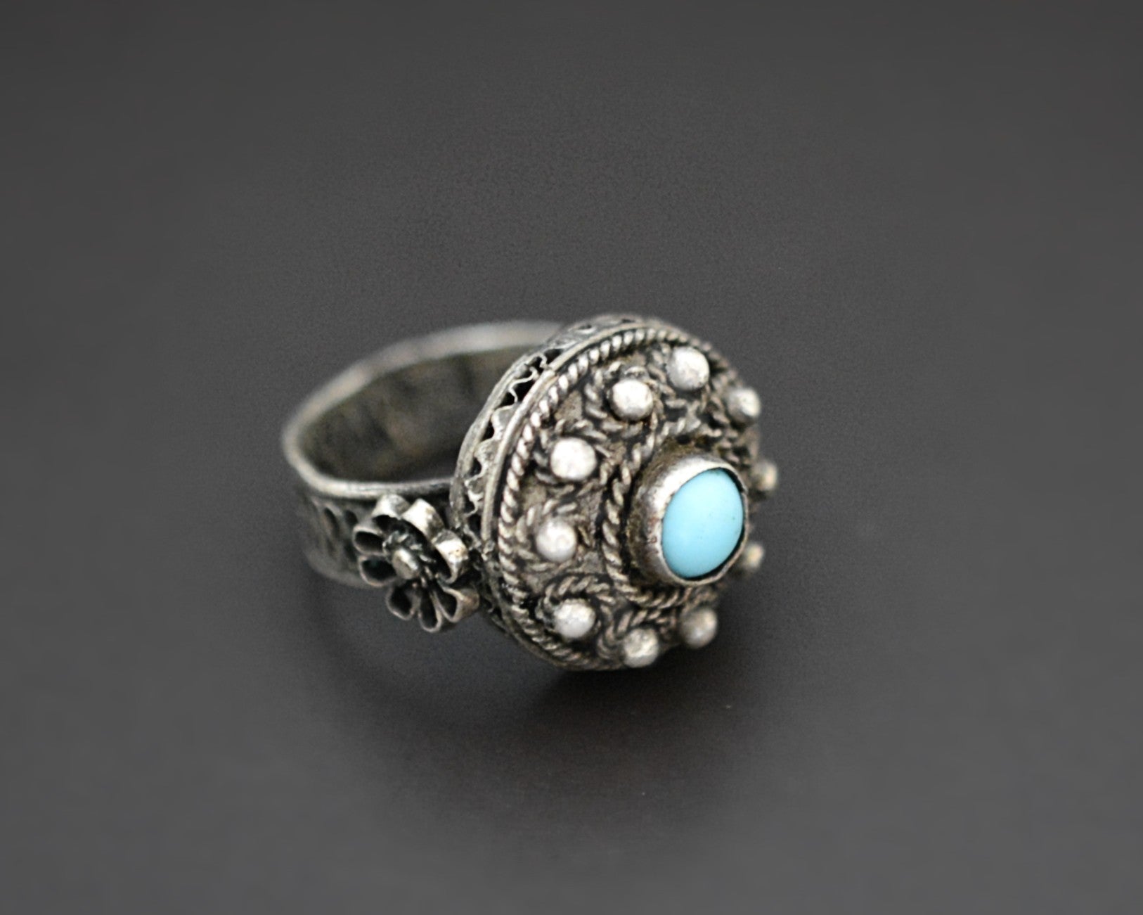 Croatian Blue Glass Silver Ring - Size 5.75