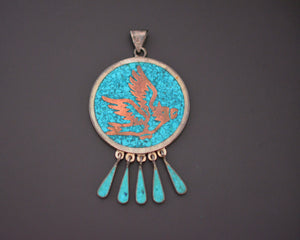 Mexican Turquoise Chip Inlay Pendant with Dangles - Doublesided