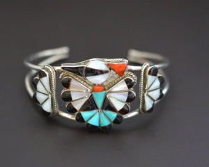 Zuni Multistone Inlay Peyote Bird Cuff Bracelet