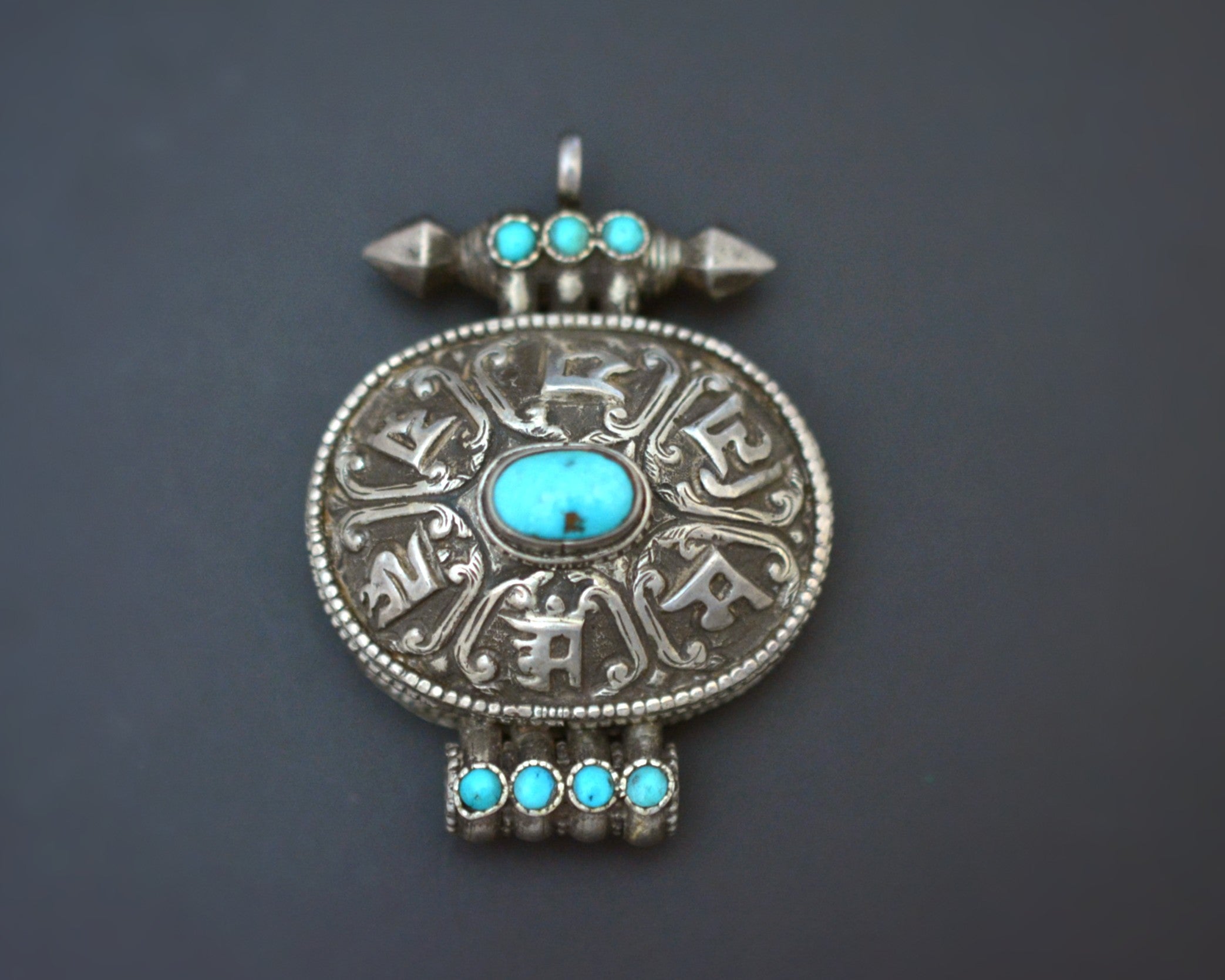 Tibetan or Nepali Gau Box Pendant with Turquoises