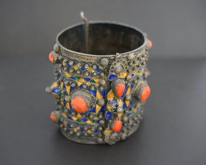 Berber Kabyle Coral Enamel Bracelet - Hinged