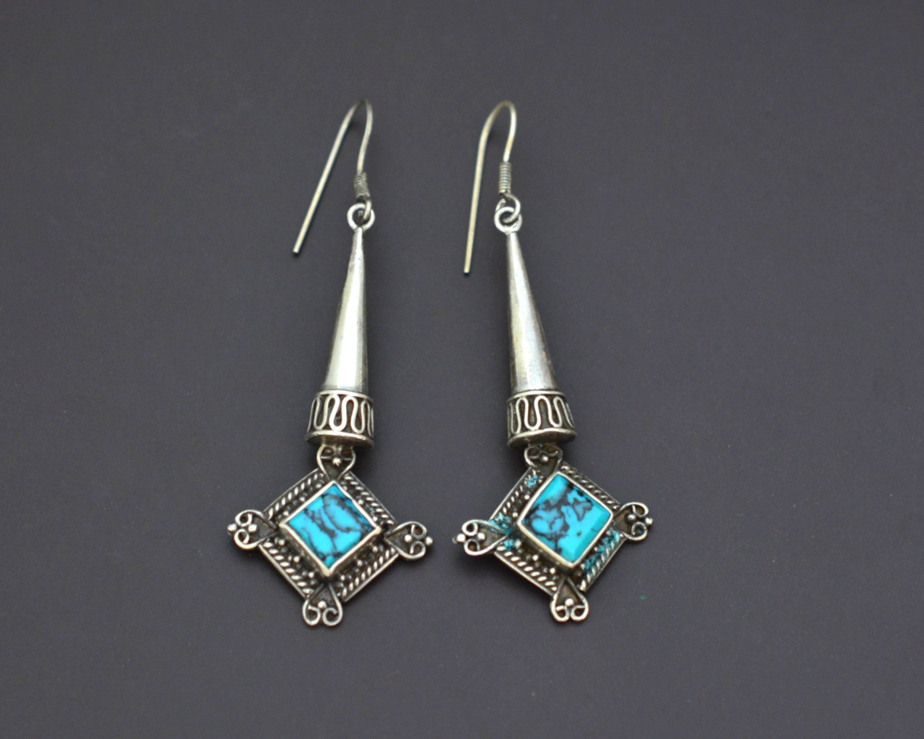 Silver Turquoise Dangle Earrings from Bali