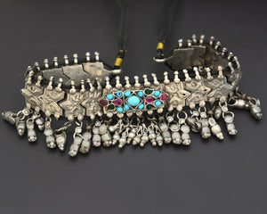Rajasthani Silver Choker Necklace on Cotton Cord
