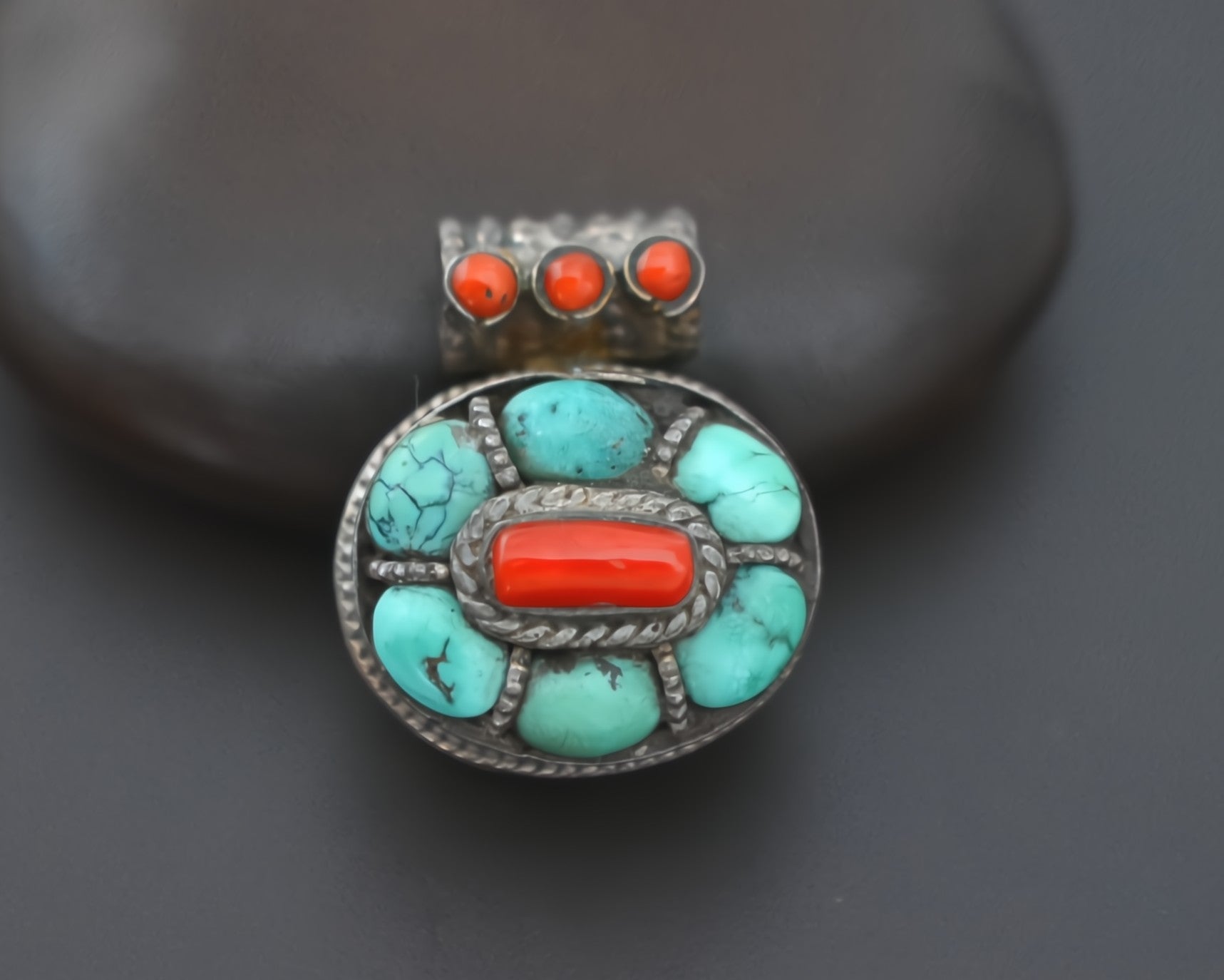 Tibetan Gau Box with Coral and Turquoise