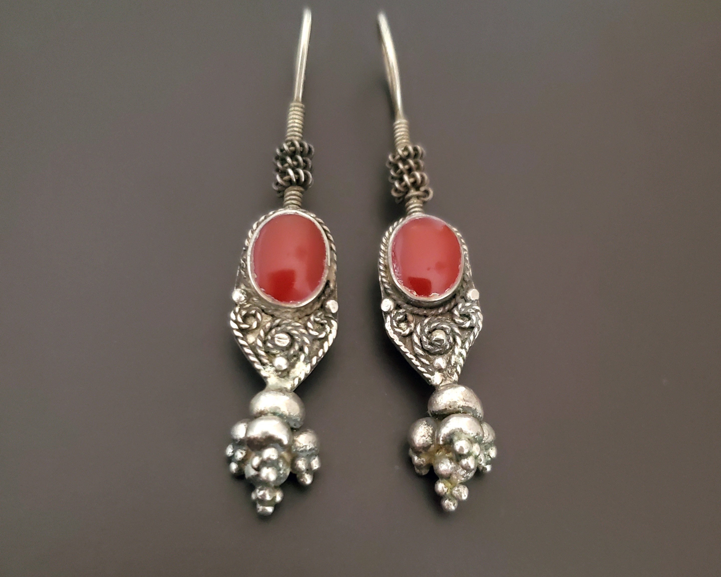 Afghani Carnelian Silver Earrings
