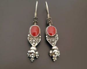 Afghani Carnelian Silver Earrings