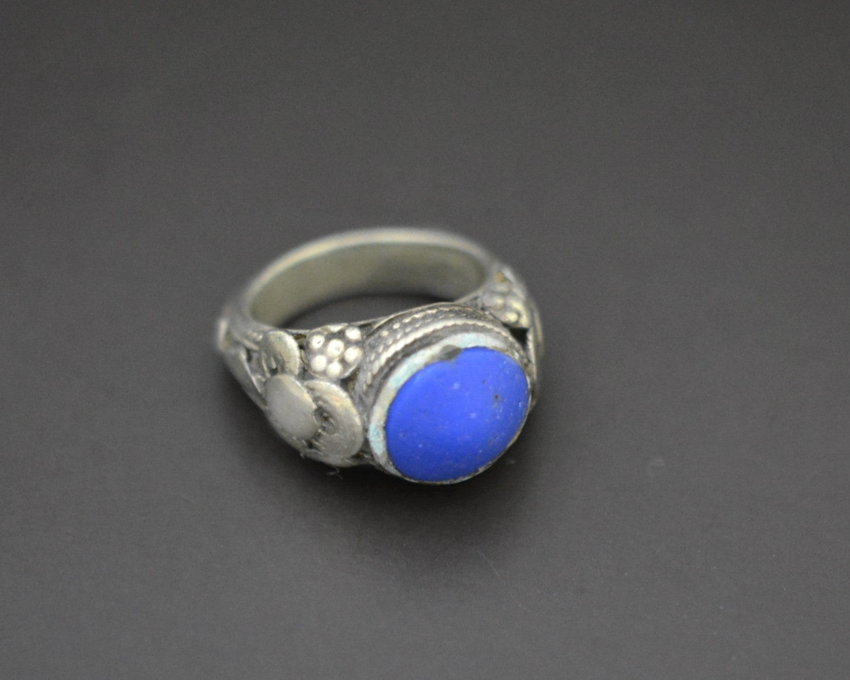 Antique Yemeni Blue Glass Ring - Size 6.5