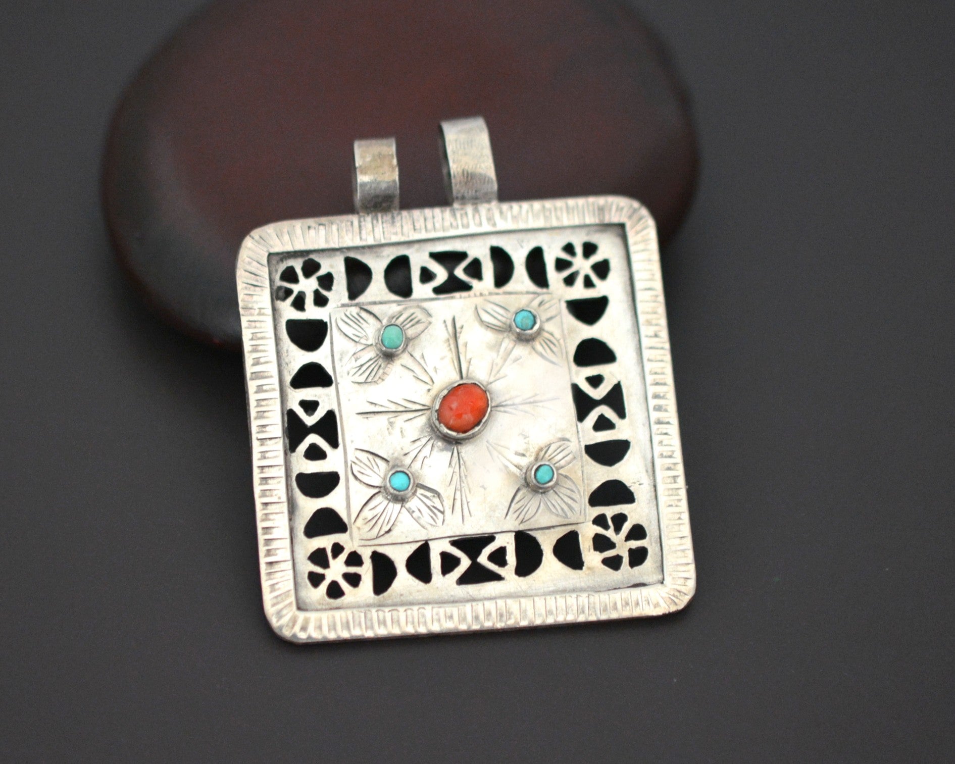 Ethnic Pendant from Egypt with Coral and Turquoise