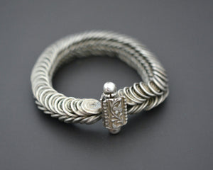 XSmall Ethnic Tribal Indian Silver Bracelet - Hinged - XS
