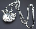 Cat Bell Pendant on Silver Chain Necklace