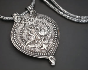 Rajasthani Silver Peacock Pendant on Snake Chain