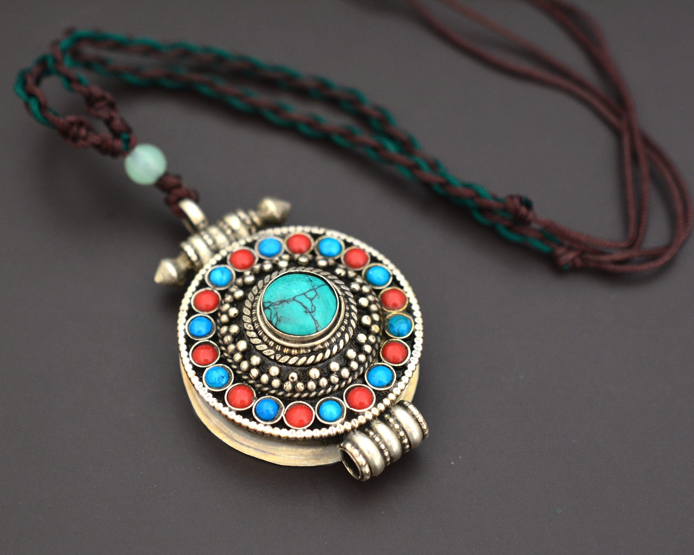 Tibetan Gau Box Pendant with Coral and Turquoise Necklace