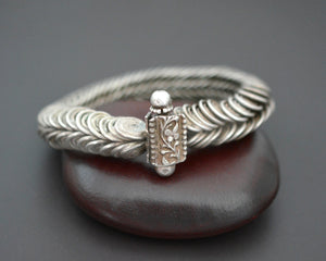XSmall Ethnic Tribal Indian Silver Bracelet - Hinged - XS