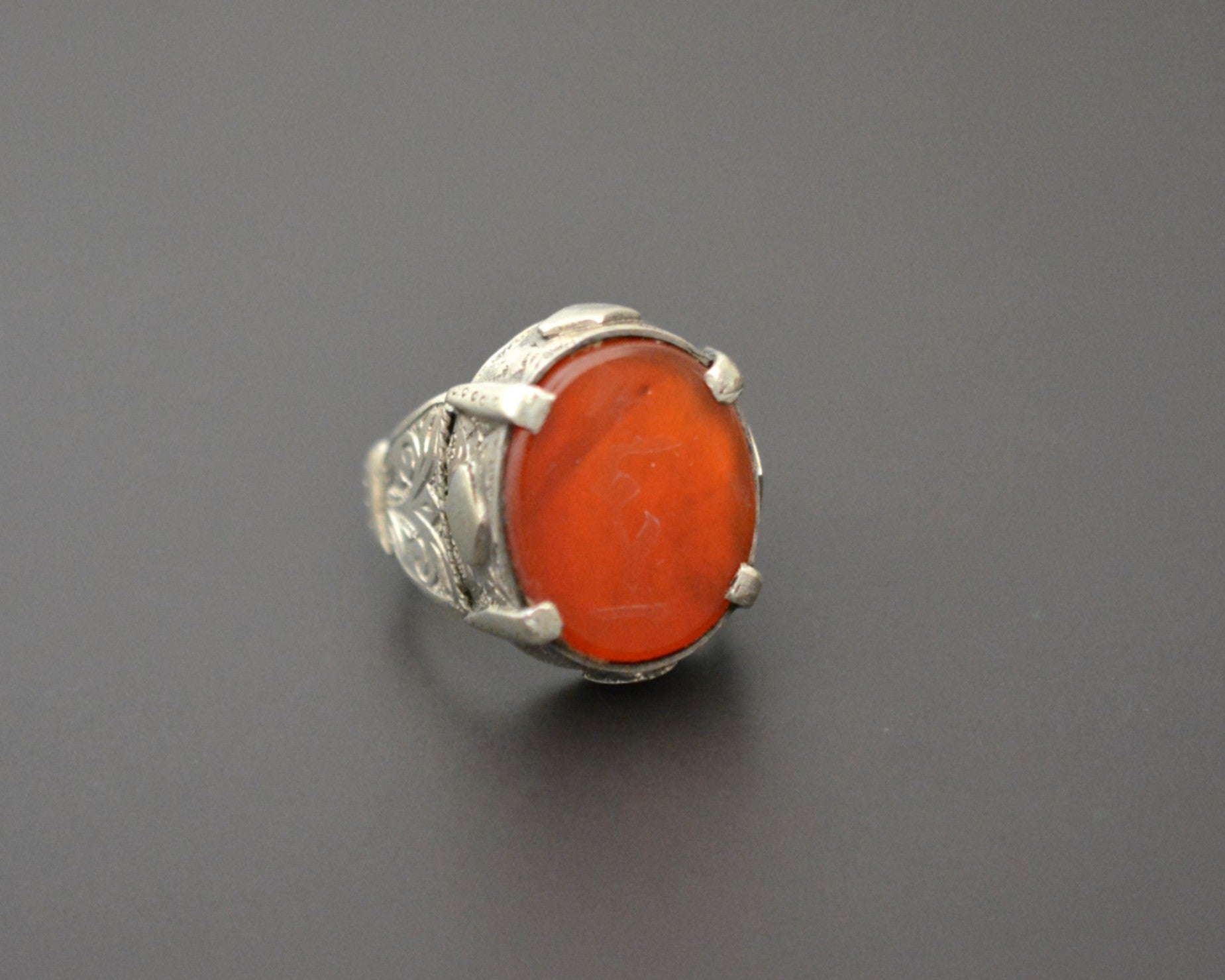 Afghani Carved Carnelian Ring  - Size 8.5 - Turkmen Ring