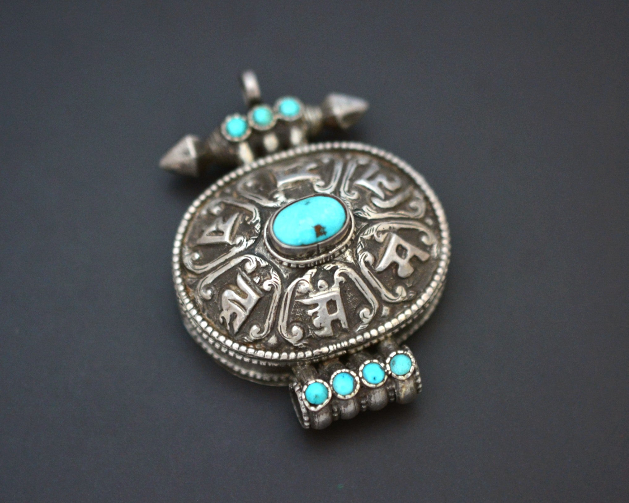 Tibetan or Nepali Gau Box Pendant with Turquoises