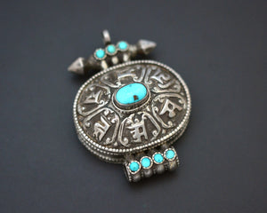 Tibetan or Nepali Gau Box Pendant with Turquoises