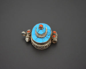 Tibetan Turquoise and Coral Gau Box Pendant