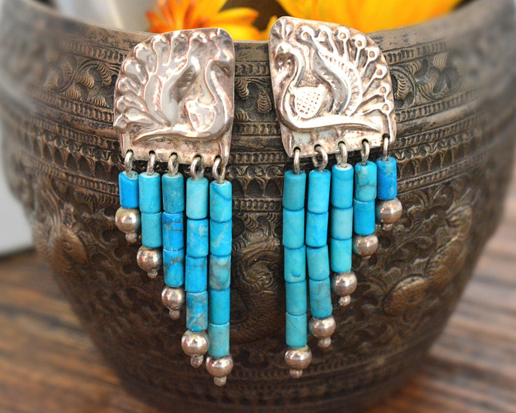 Ethnic Peacock Earrings with Turquoise Dangles