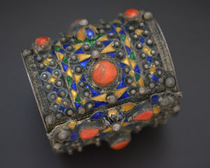 Berber Kabyle Coral Enamel Bracelet - Hinged