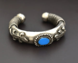 Tribal Lizard Silver Cuff Bracelet with Glass
