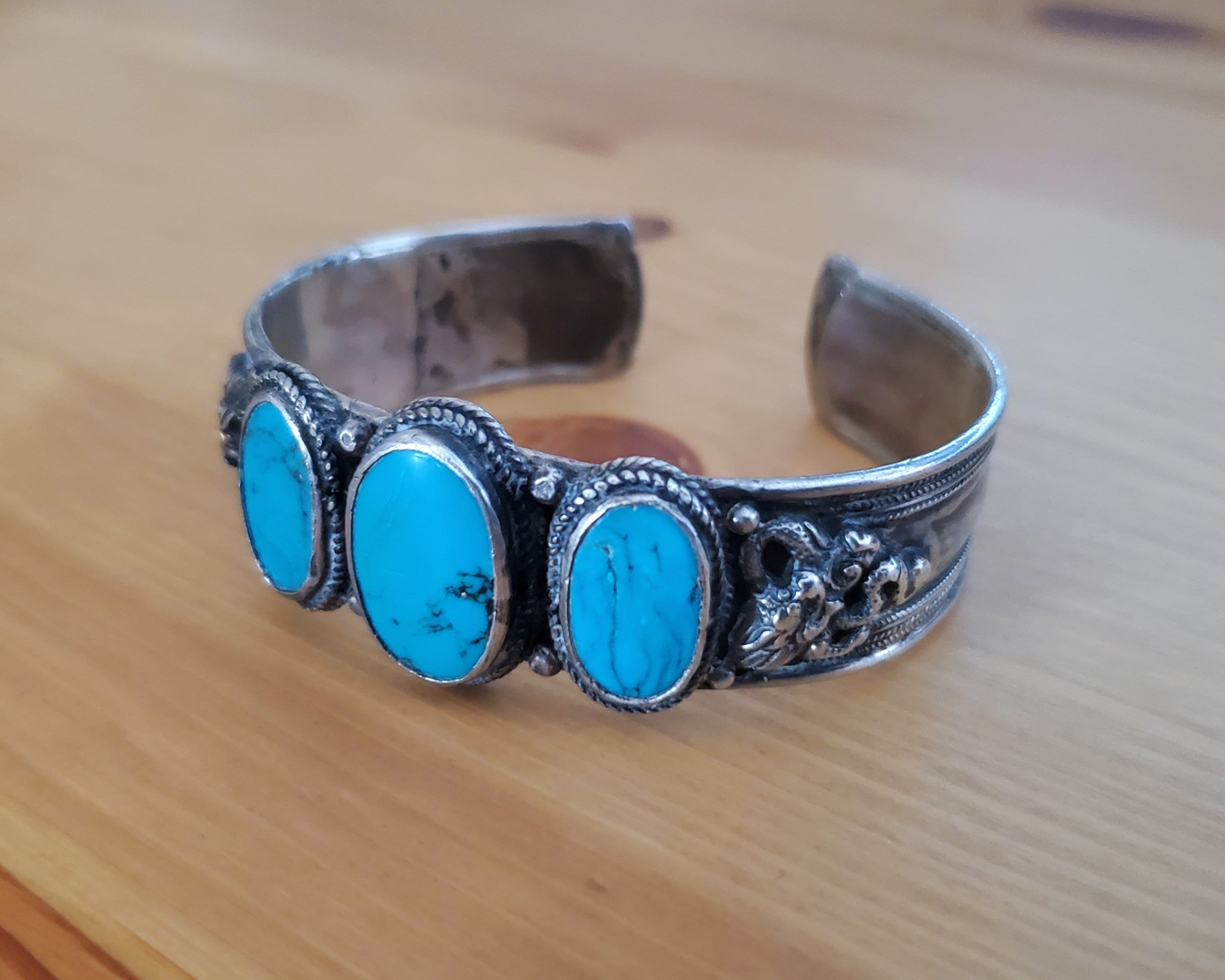 Nepali Turquoise Dragon Cuff Bracelet