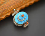 Tibetan Turquoise and Coral Gau Box Pendant