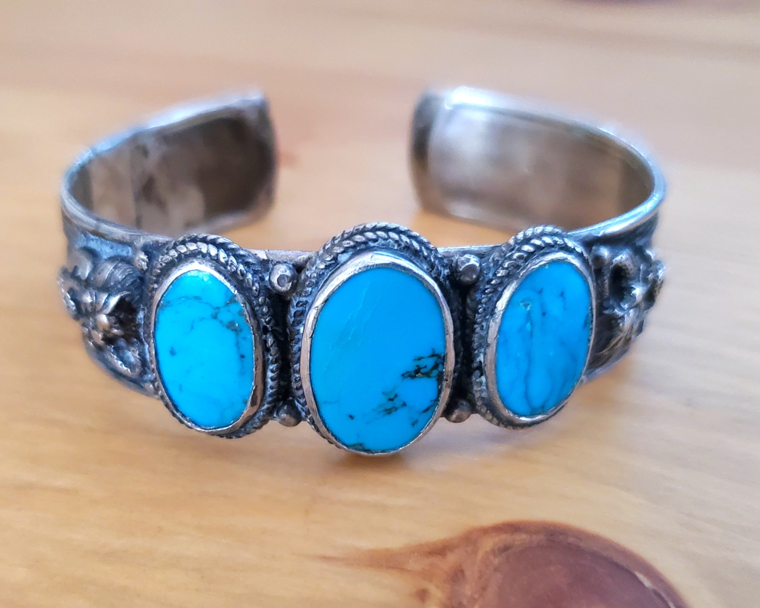 Nepali Turquoise Dragon Cuff Bracelet