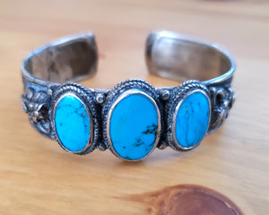 Nepali Turquoise Dragon Cuff Bracelet