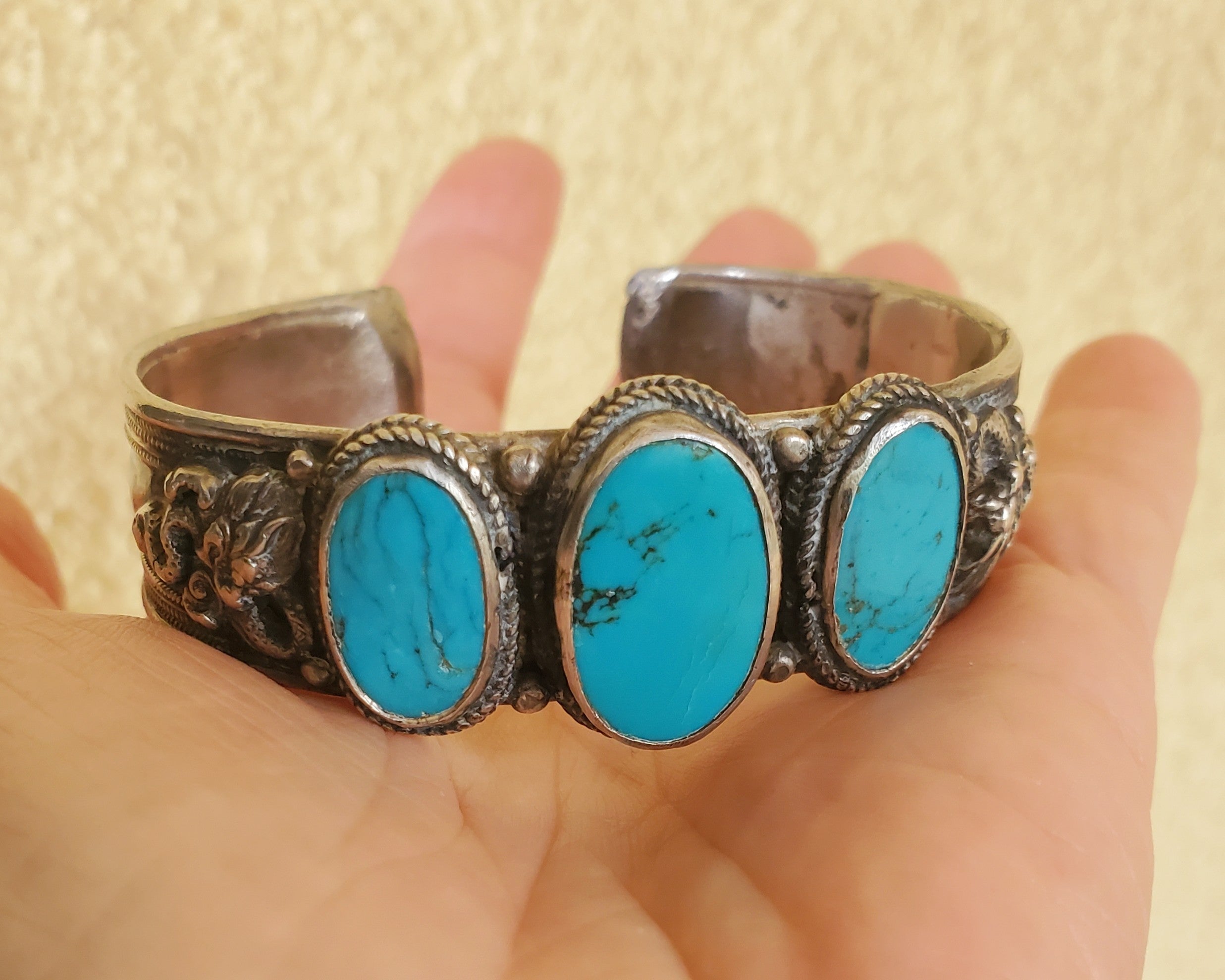 Nepali Turquoise Dragon Cuff Bracelet