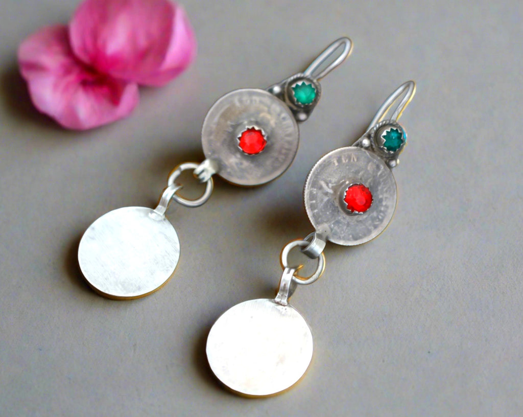 Old Berber Coin Earrings with Glass