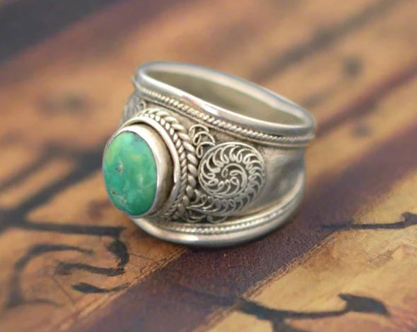 Nepali Turquoise Filigree Ring - Size 8