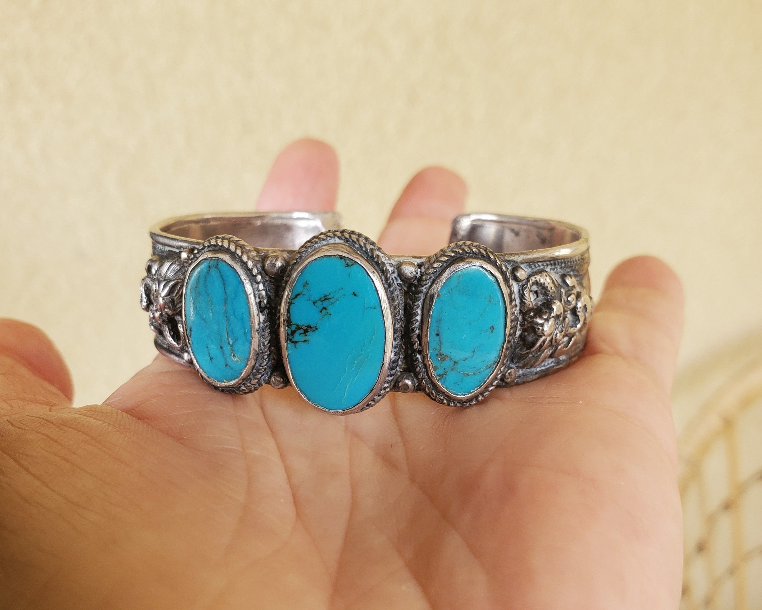 Nepali Turquoise Dragon Cuff Bracelet