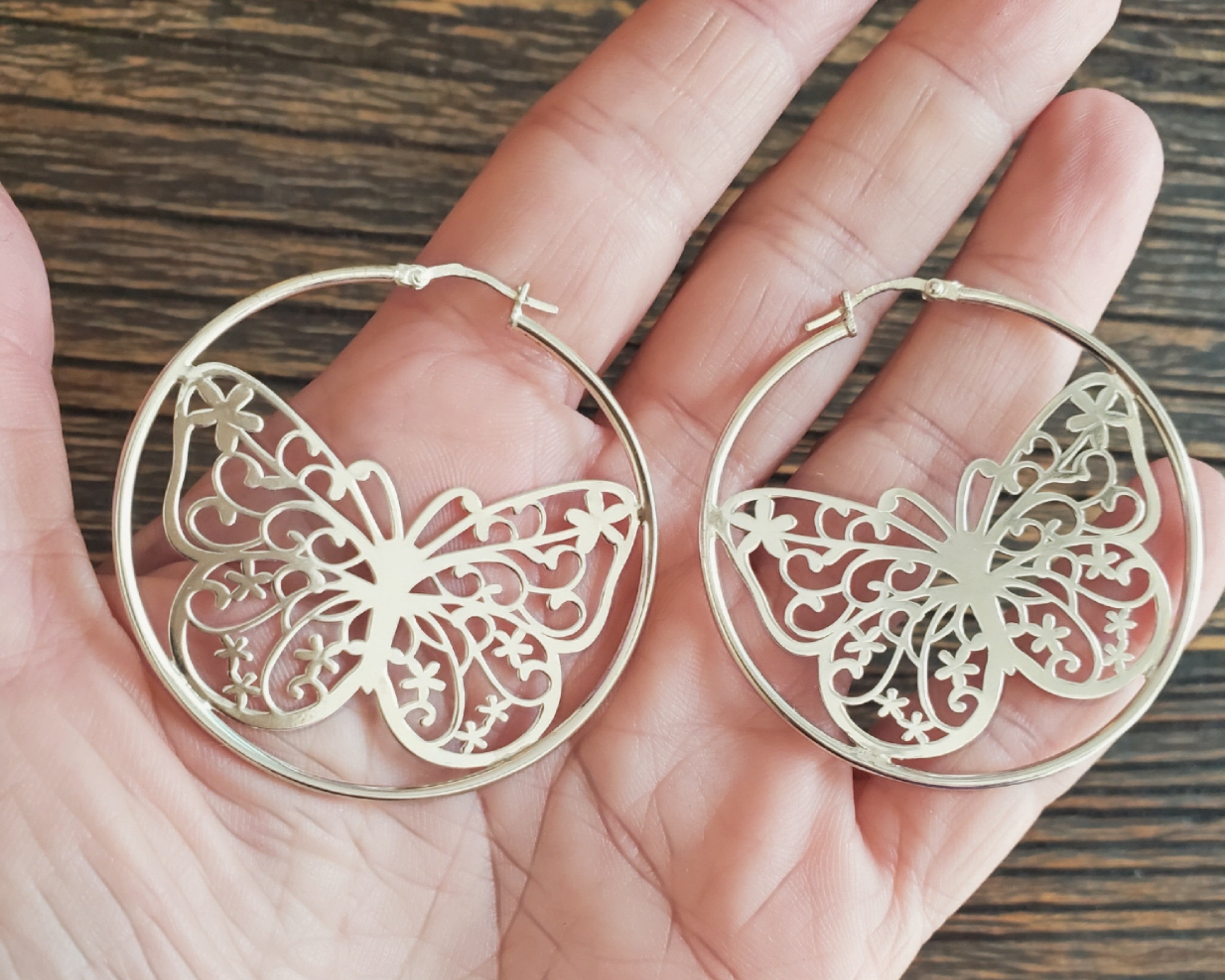 Large Butterfly Hoop Earrings