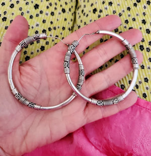 XXLarge Ethnic Bali Hoop Earrings with Wire Work