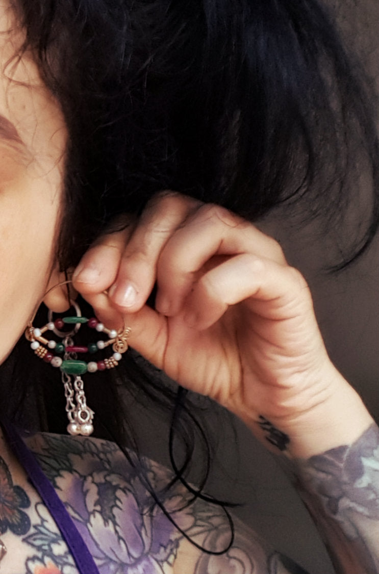 Gilded Uzbek Hoop Earrings with Gemstones