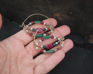 Gilded Uzbek Hoop Earrings with Gemstones