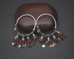 Afghani Tribal Hoop Earrings with Glass Tassels
