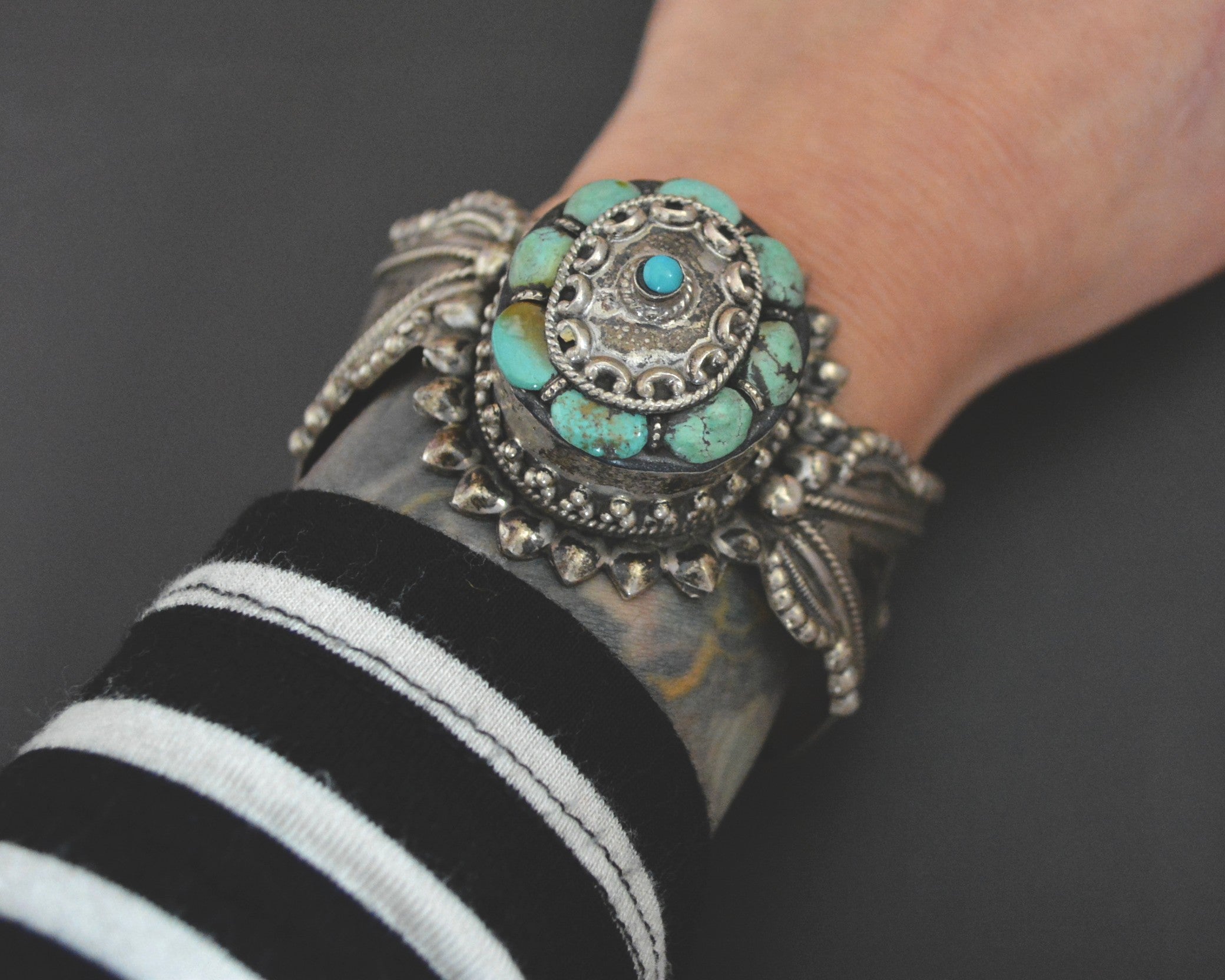 Fabulous Nepali Tibetan Turquoise Cuff Bracelet - HEAVY