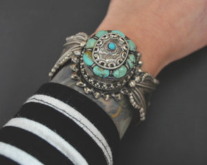 Fabulous Nepali Tibetan Turquoise Cuff Bracelet - HEAVY