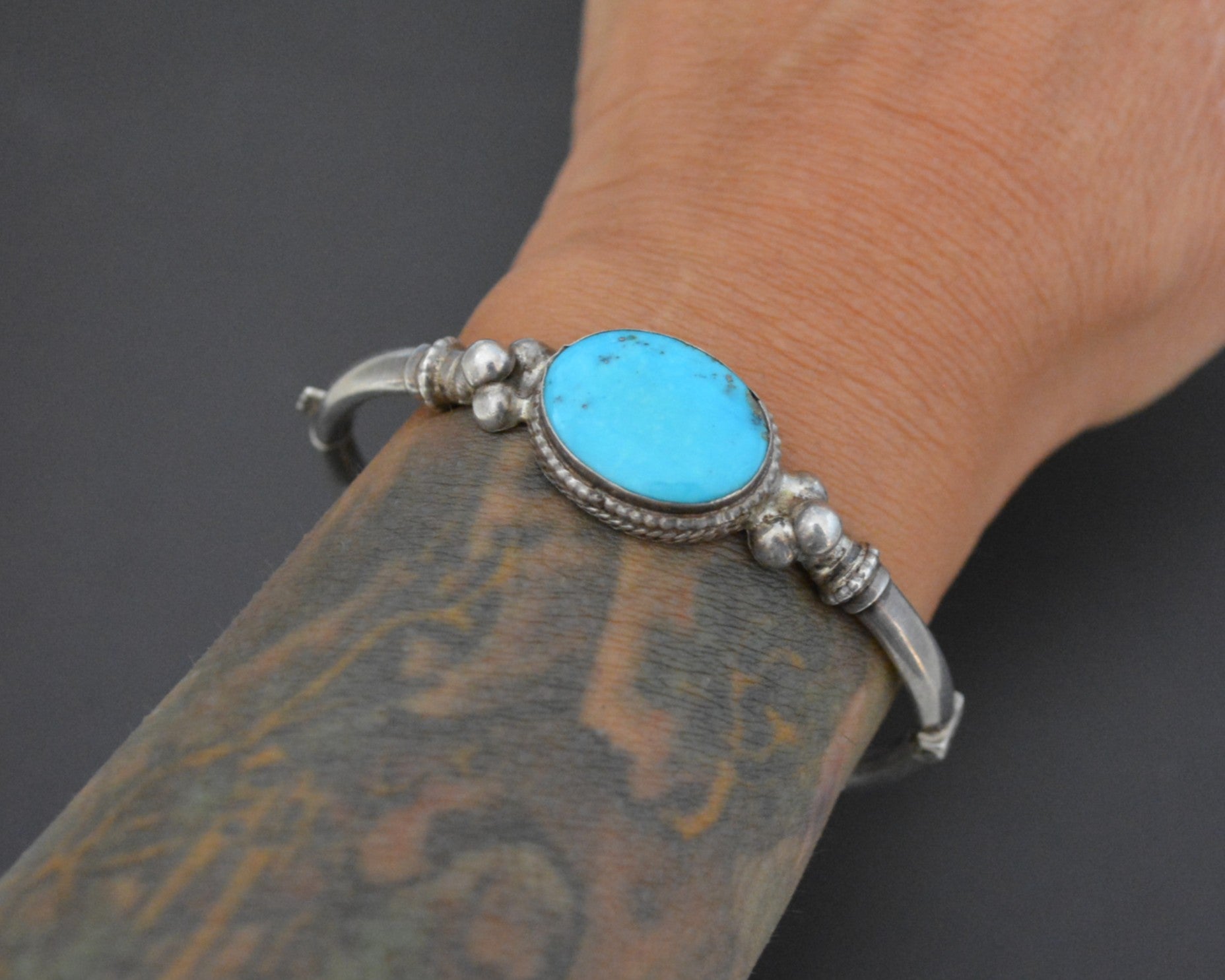 Vintage Turquoise Bracelet from India - SMALL/MEDIUM - Hinged