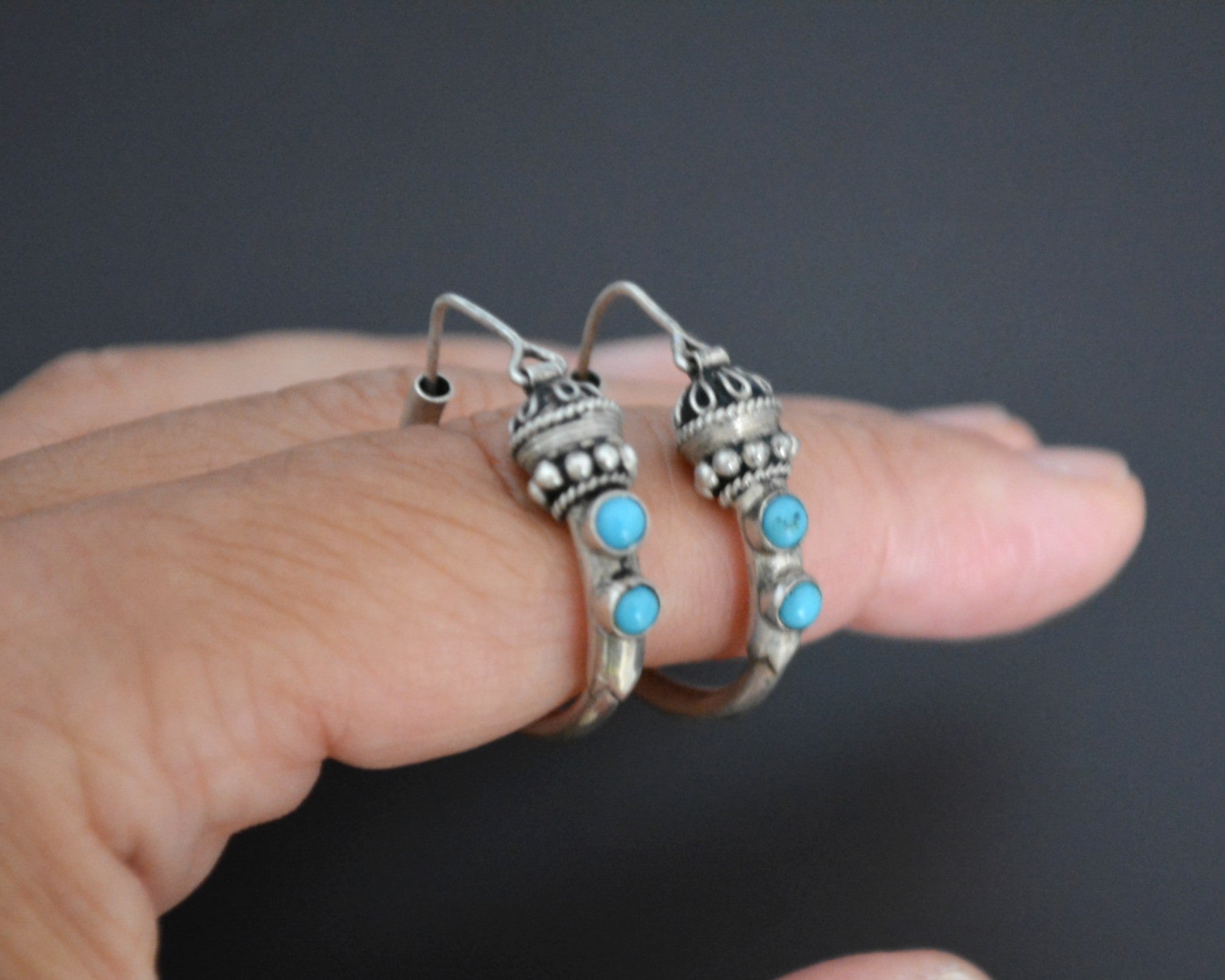 Ethnic Hoop Earrings with Turquoise - SMALL