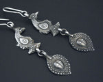 Old Uzbek Silver Dangle Earrings with Animal