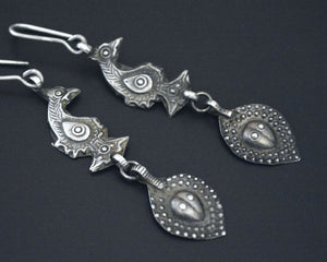 Old Uzbek Silver Dangle Earrings with Animal
