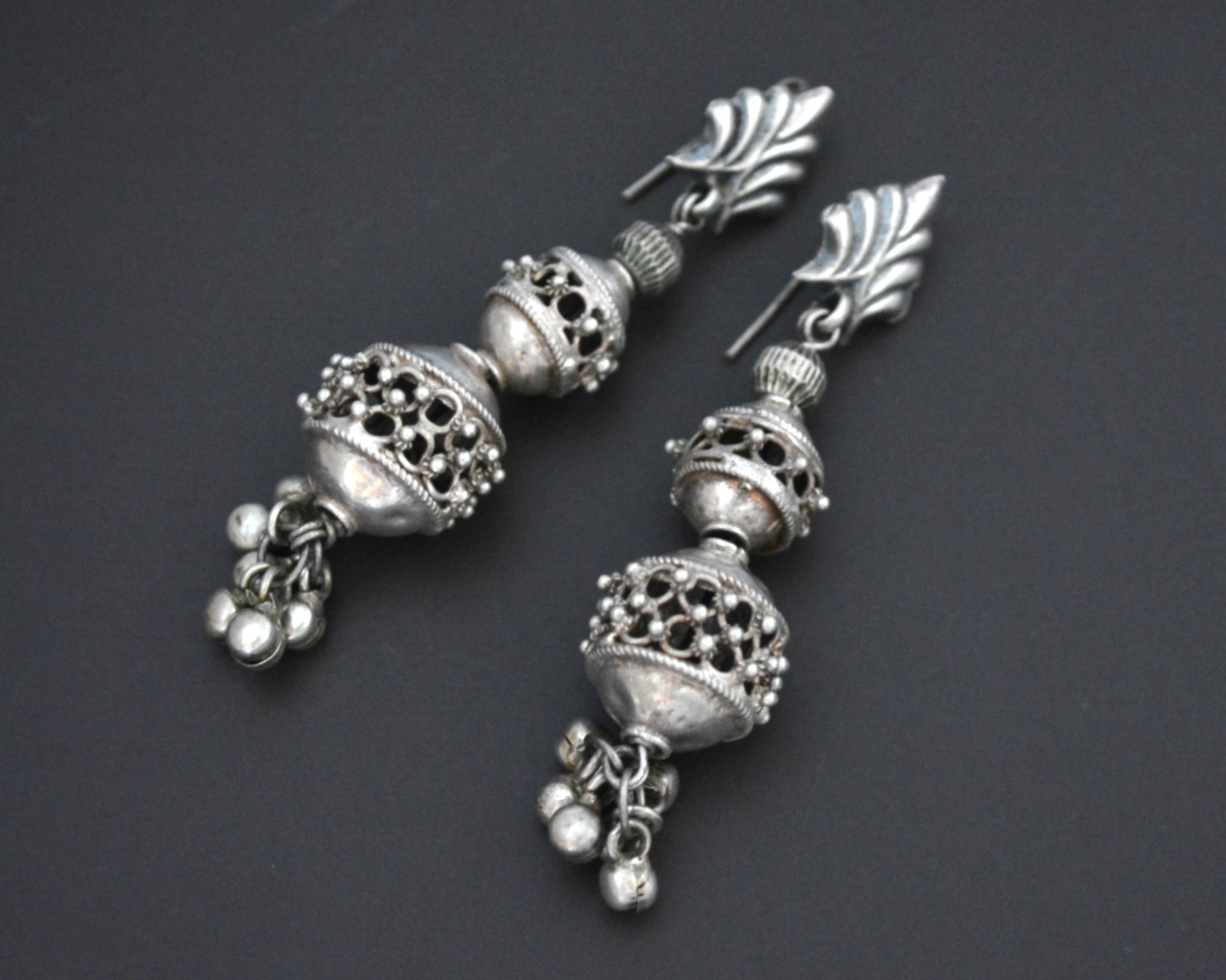 Rajasthani Silver Bead Earrings with Bells