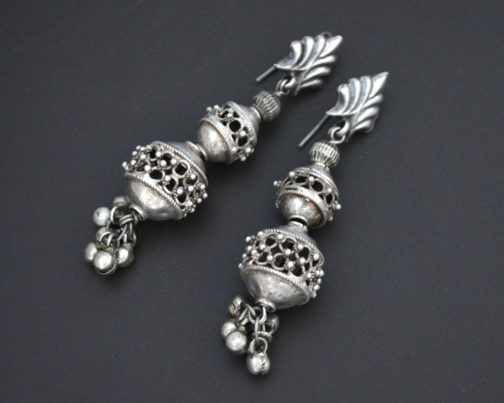 Rajasthani Silver Bead Earrings with Bells