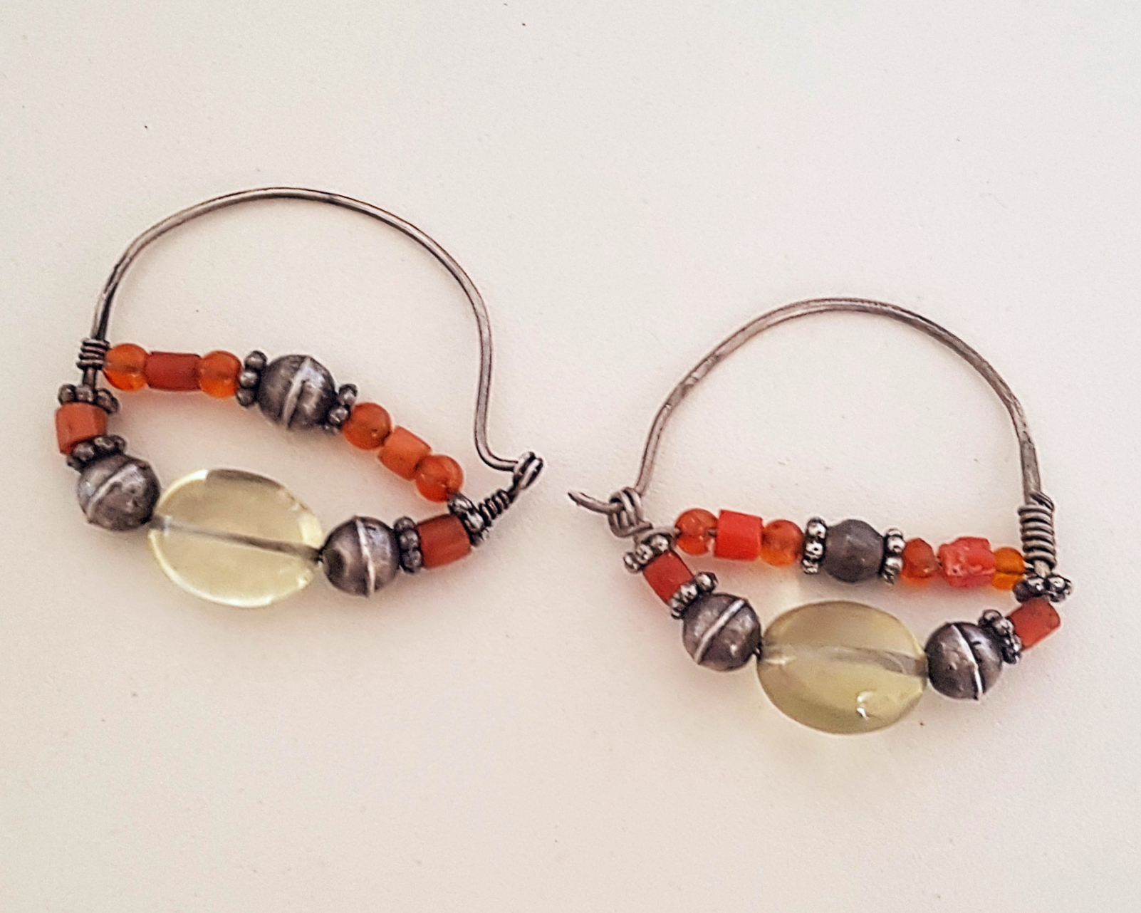 Uzbek Coral Glass Hoop Earrings